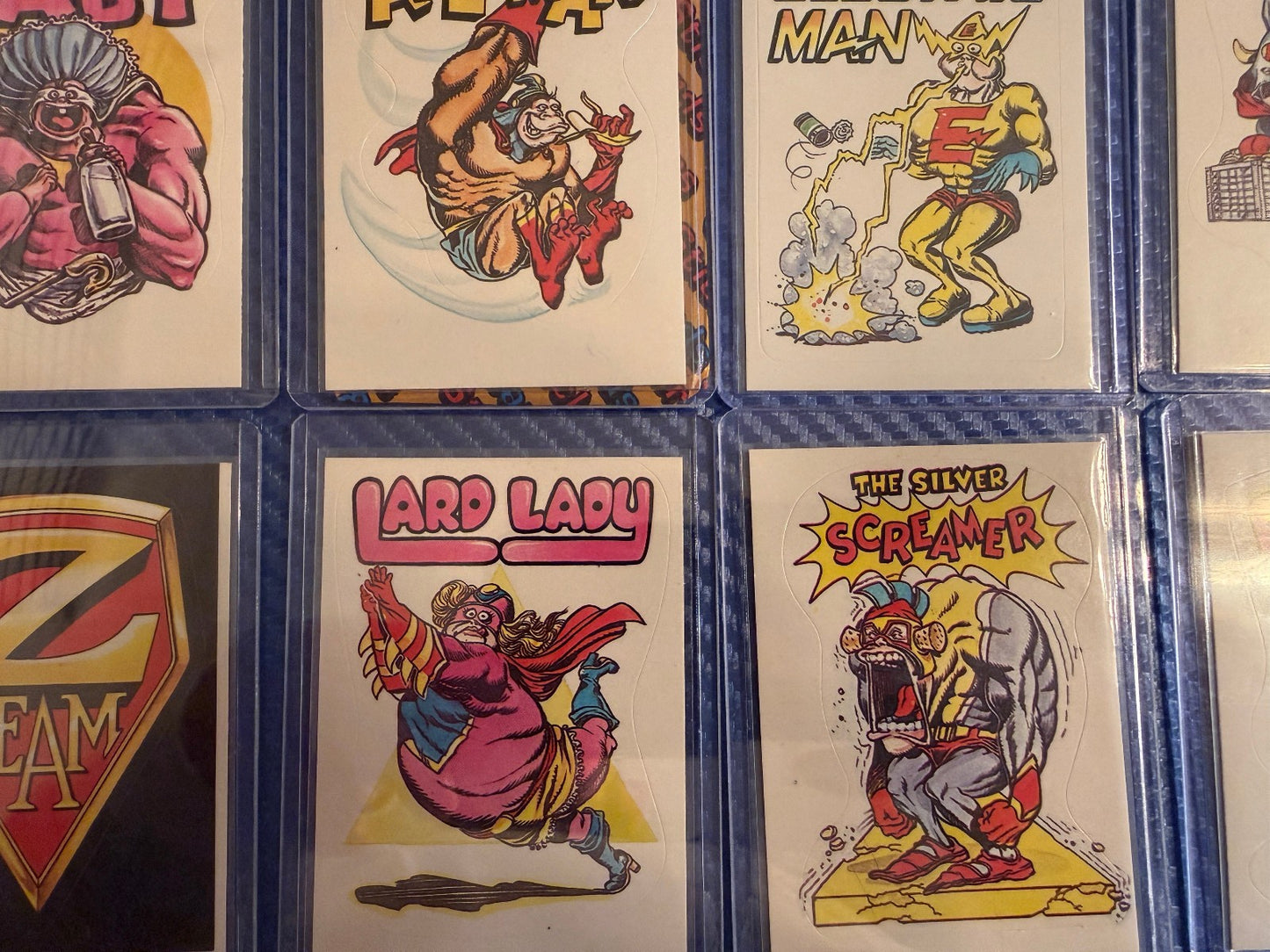 Vintage Power Baby Superhero Parody Sticker Cards 8 Card Set Lot