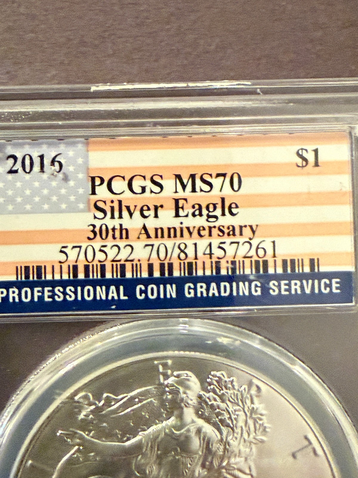 2016 Silver Eagle PCGS MS70 30th Anniversary Perfect Grade Coin