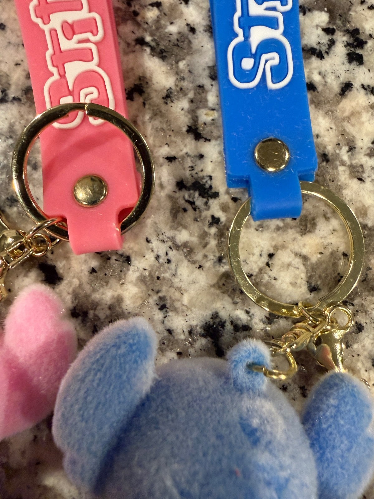 Stitch Inspired 2 Pack Flocked Plush Keychain Set Pink and Blue Cute | 0413