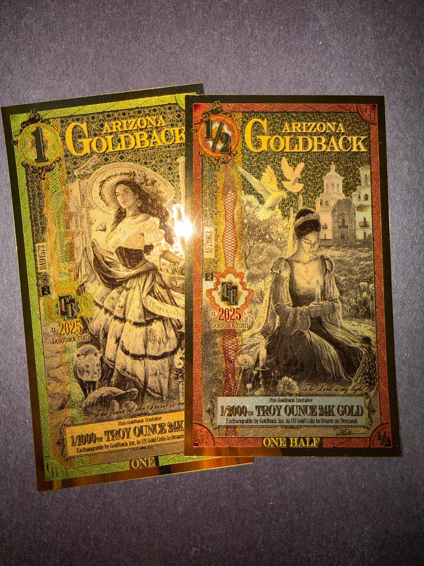 Arizona Goldback 2025 2-Pack 24k Gold Notes Collectible Currency Lot