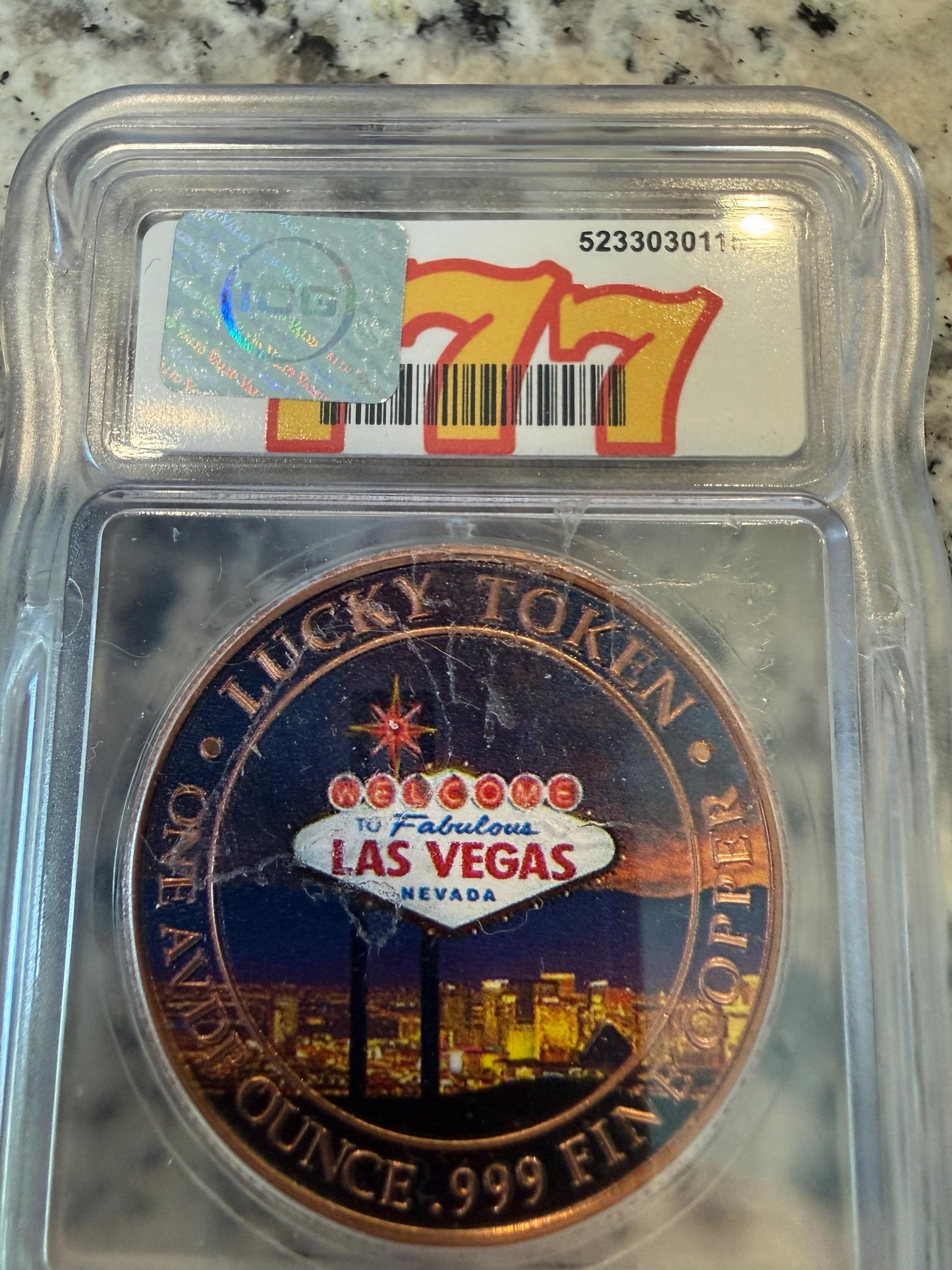 ICG Jackpot 777 Lucky Token 1oz .999 Fine Copper Round Las Vegas Casino