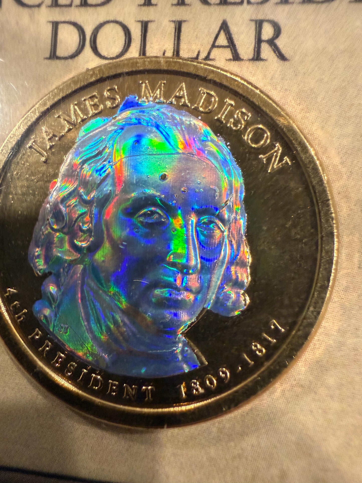 Enhanced James Madison Presidential Dollar Holographic Coin US Mint