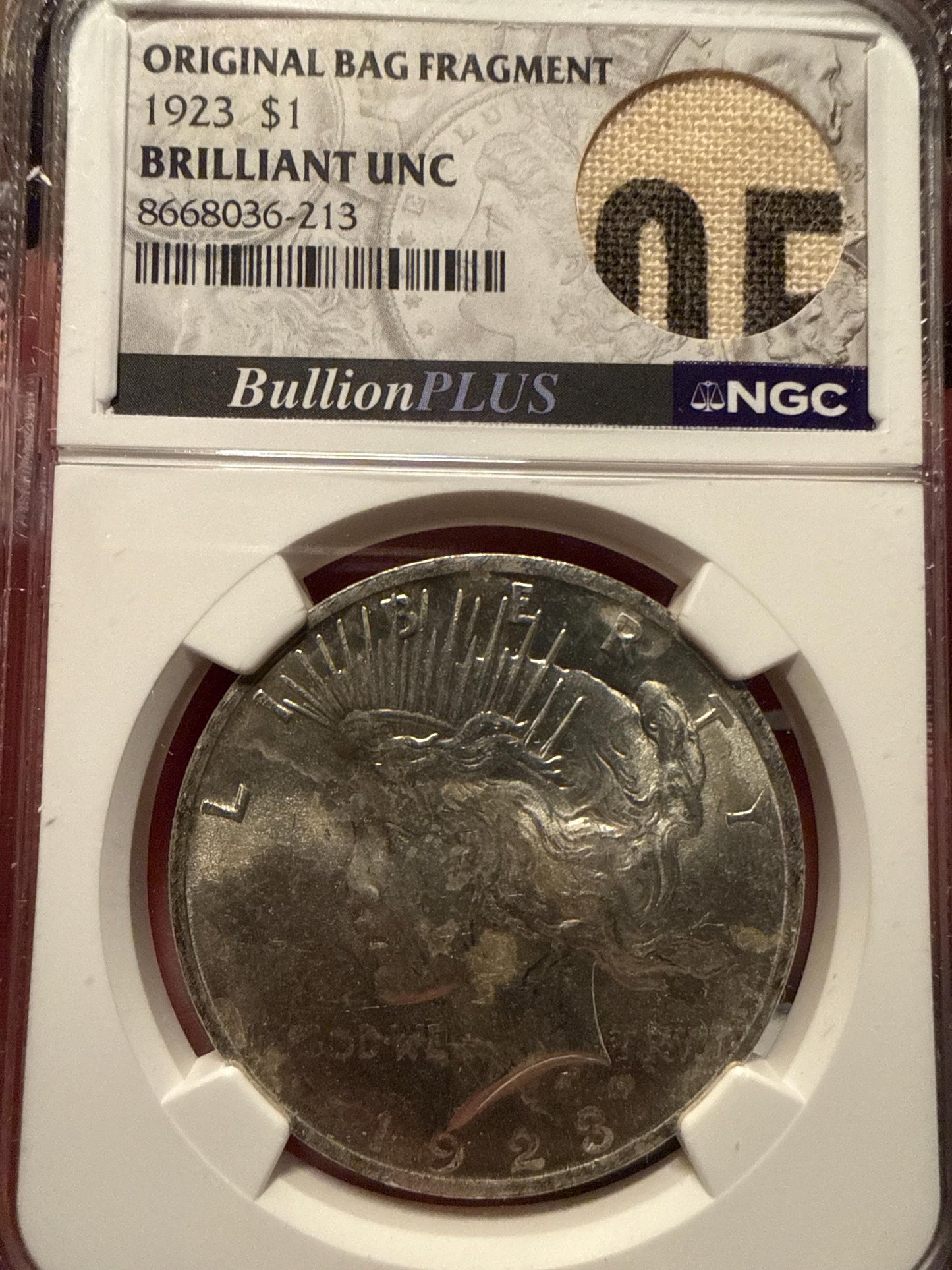 1923 Peace Silver Dollar BU NGC Original Bag Fragment Historic Coin