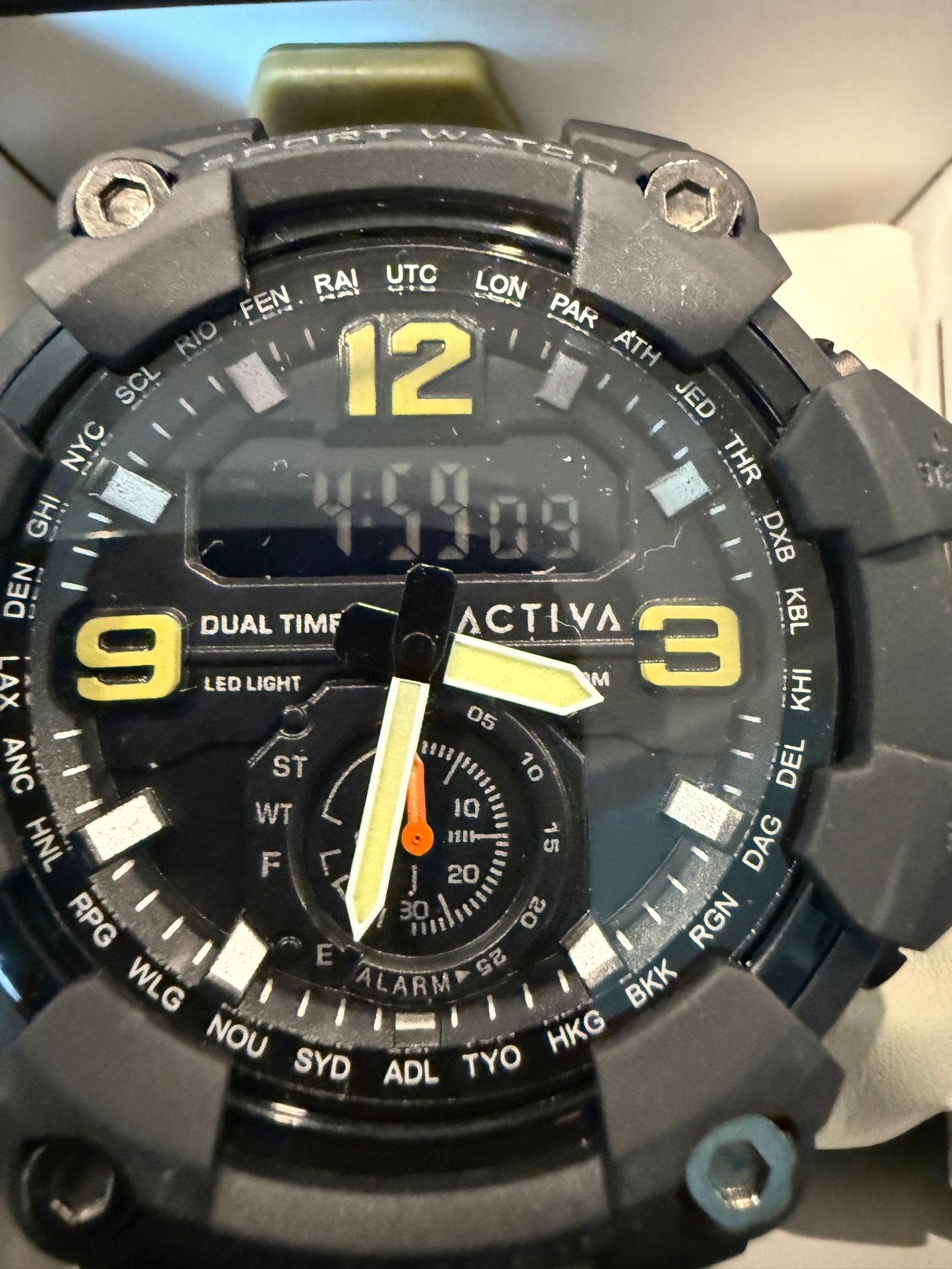 Activa X Invicta BlackOps Mens Watch 56mm Army Green Dual Time LED Light