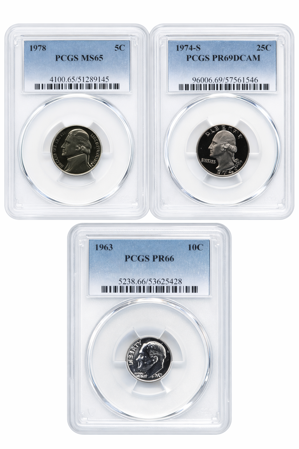 1978 5C PCGS MS65 1974 S Quarter PR69DCAM 1963 Dime PR66 Silver Lot