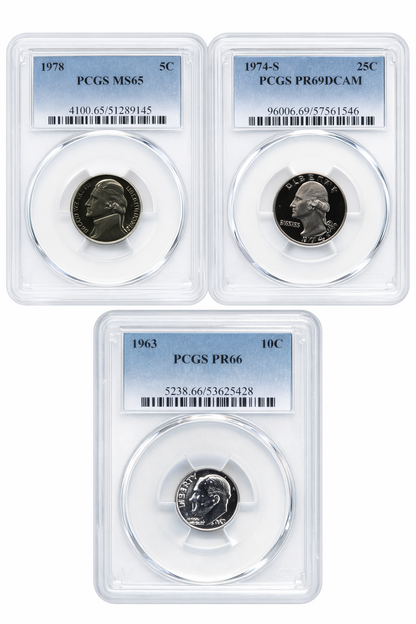 1978 5C PCGS MS65 1974 S Quarter PR69DCAM 1963 Dime PR66 Silver Lot