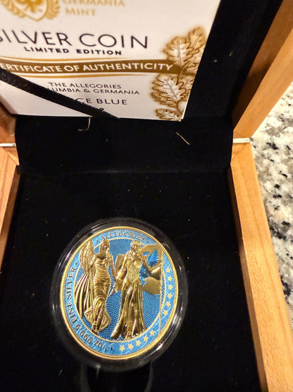 2019 Germania Mint Allegories Columbia Germania Space Blue 1oz Silver Coin