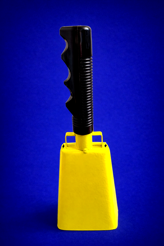 Yellow Metal Cowbell Black Grip Handle Loud Clear Tone Handheld Bell