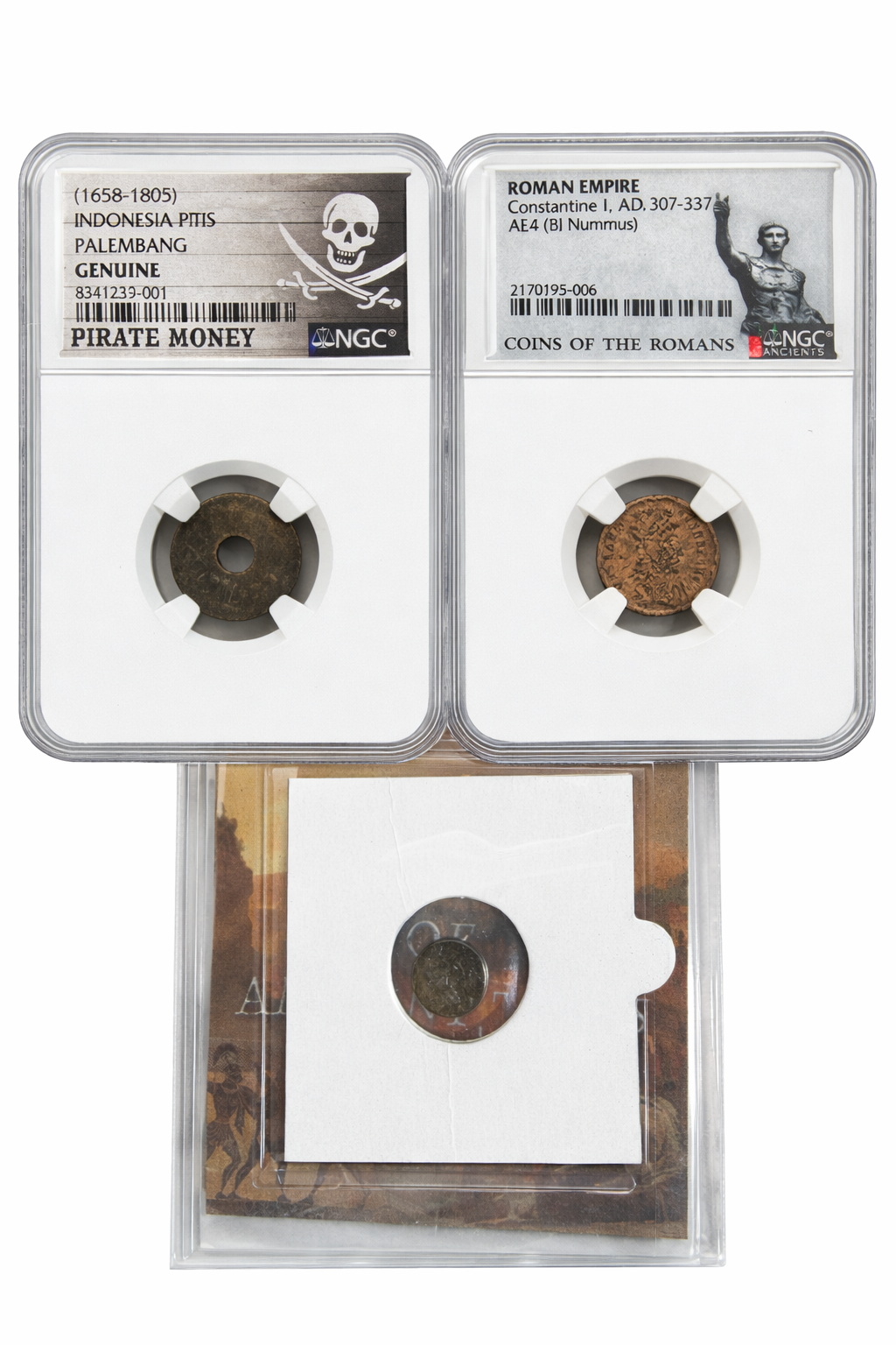 Ancient Coin Three Pack NGC Certified Pirate Money Indonesia Pitis