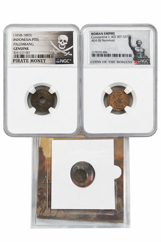 Ancient Coin Three Pack NGC Certified Pirate Money Indonesia Pitis