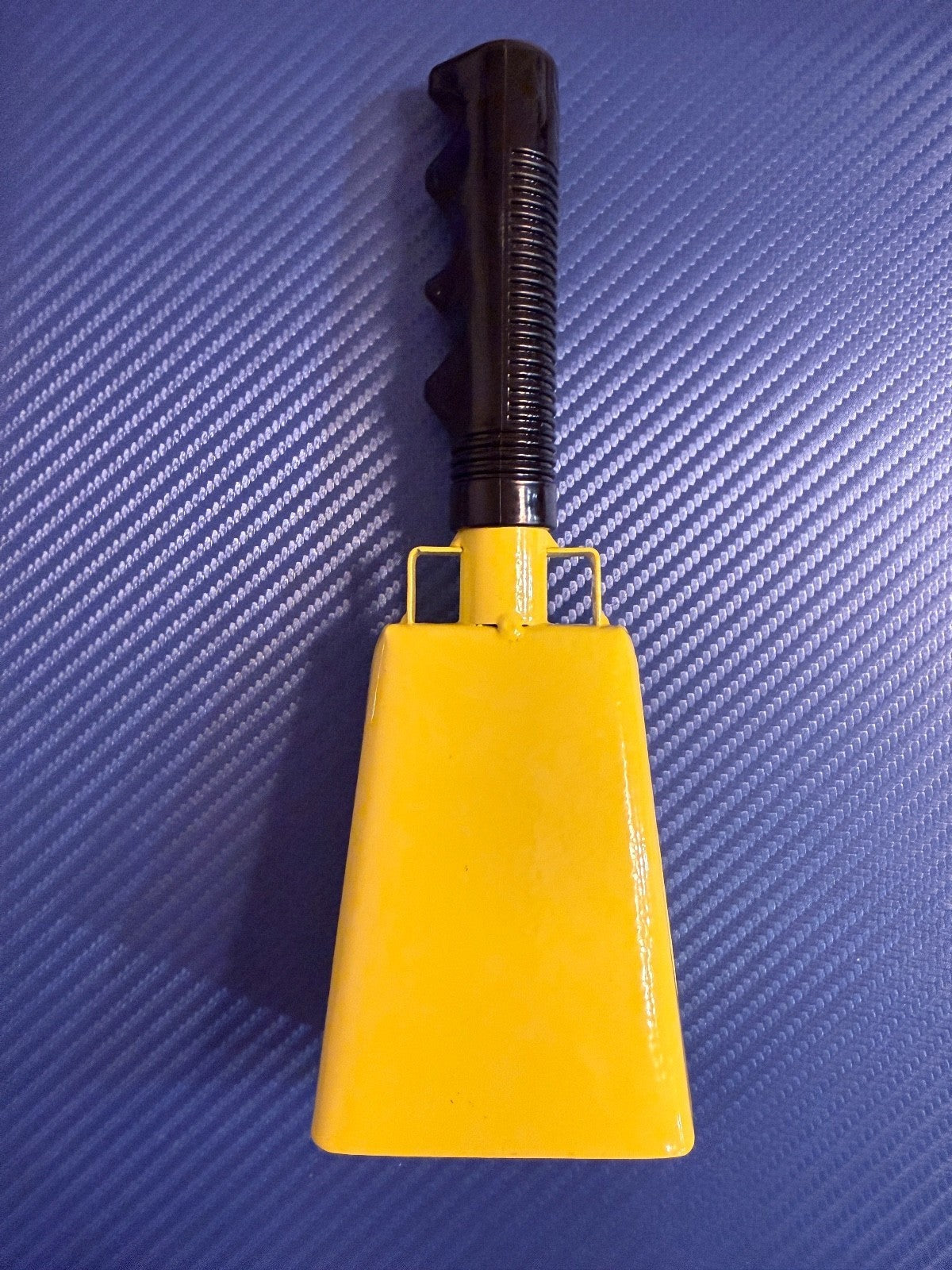 Yellow Metal Cowbell Black Grip Handle Loud Clear Tone Handheld Bell