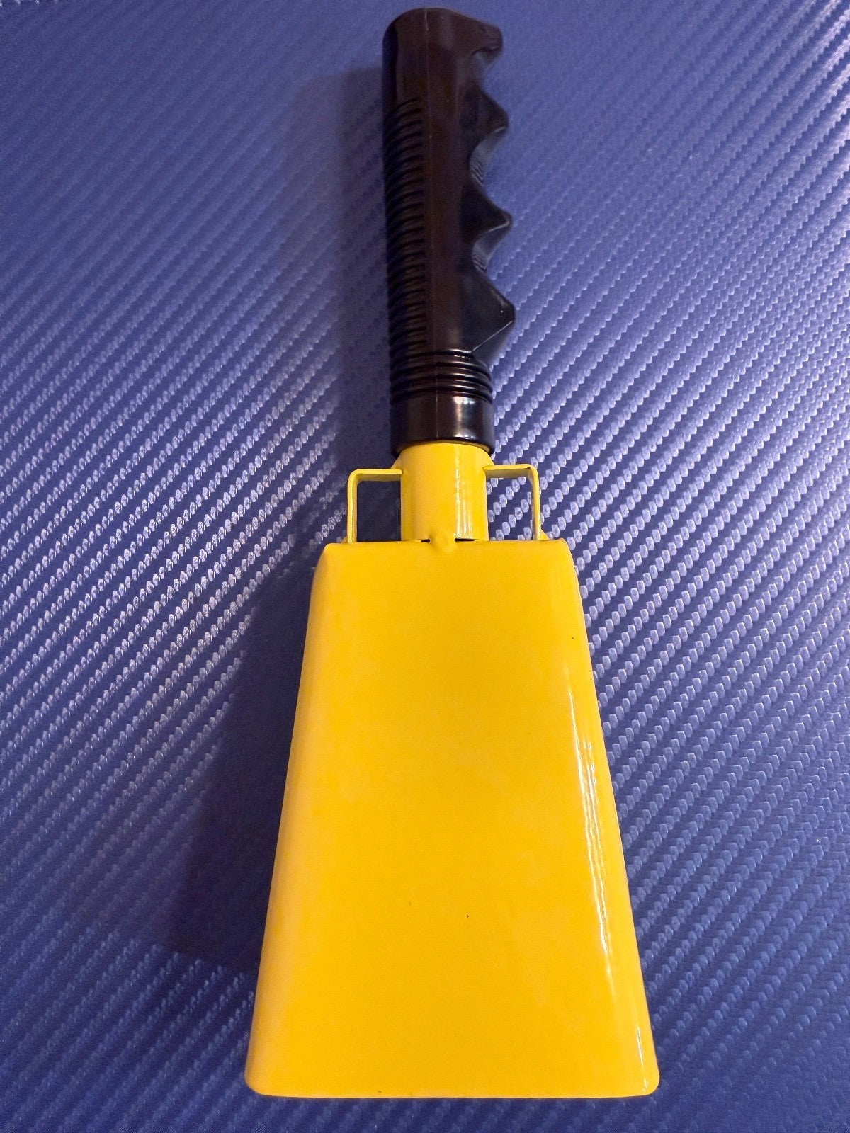Yellow Metal Cowbell Black Grip Handle Loud Clear Tone Handheld Bell