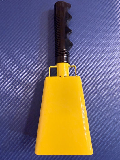 Yellow Metal Cowbell Black Grip Handle Loud Clear Tone Handheld Bell