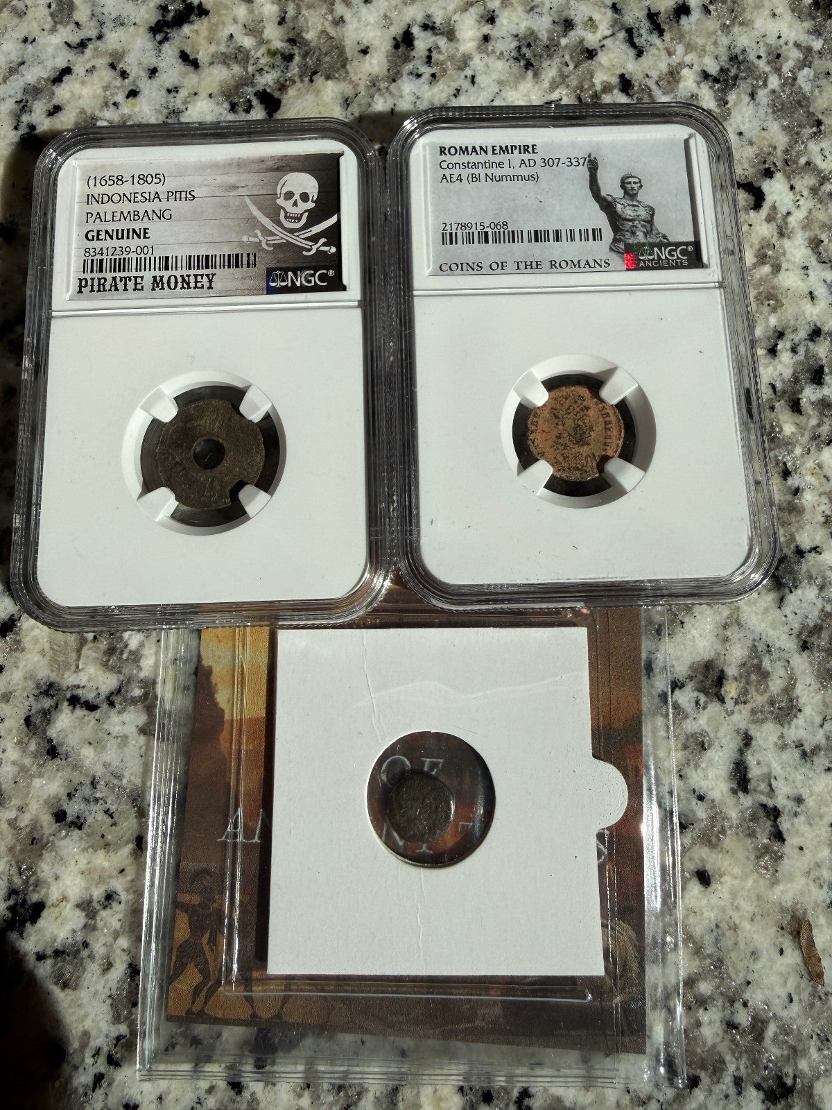 Ancient Coin Three Pack NGC Certified Pirate Money Indonesia Pitis