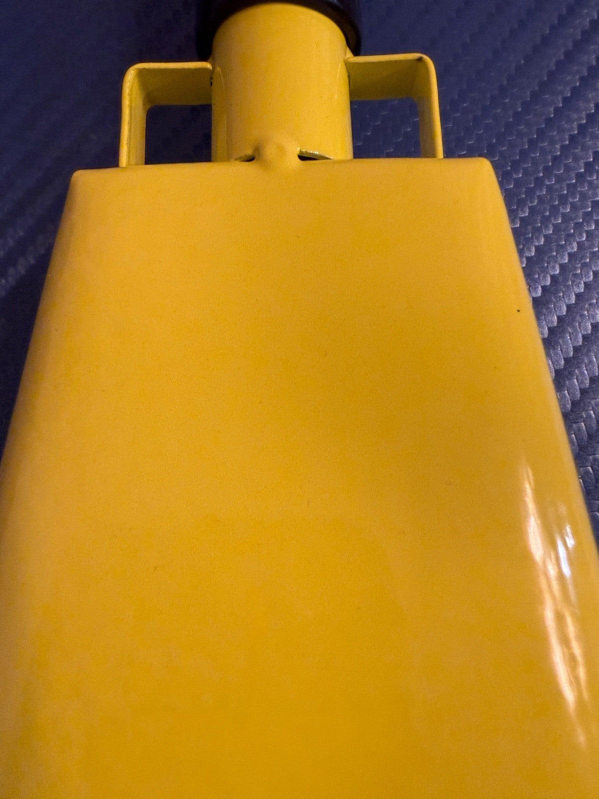 Yellow Metal Cowbell Black Grip Handle Loud Clear Tone Handheld Bell