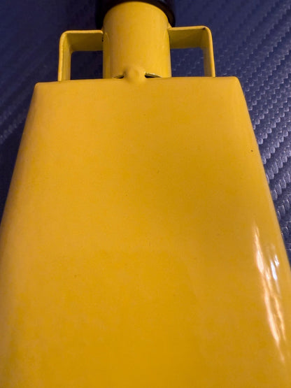 Yellow Metal Cowbell Black Grip Handle Loud Clear Tone Handheld Bell