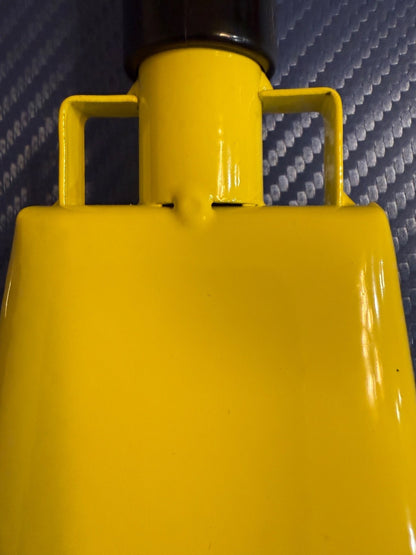 Yellow Metal Cowbell Black Grip Handle Loud Clear Tone Handheld Bell