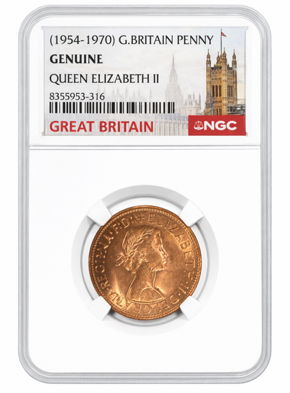 1954–1970 Great Britain Penny Queen Elizabeth II NGC Graded Slabbed Coin