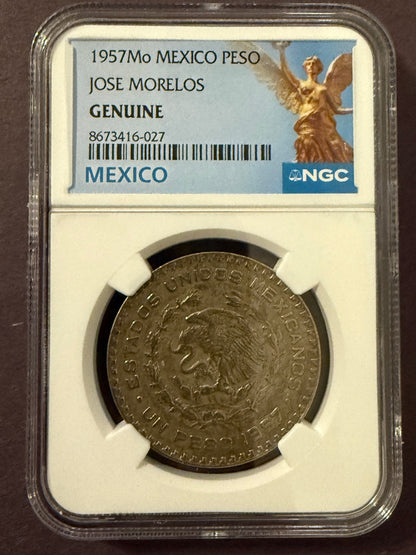 1957 Mo Mexico Peso Jose Morelos NGC Genuine Certified Silver Coin