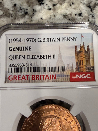 1954–1970 Great Britain Penny Queen Elizabeth II NGC Graded Slabbed Coin