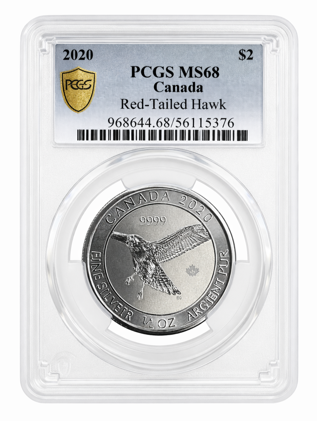 2020 Canada 1/2 oz Silver Red Tailed Hawk $2 Coin PCGS MS68 .9999 Fine