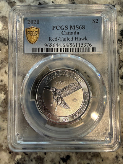 2020 Canada 1/2 oz Silver Red Tailed Hawk $2 Coin PCGS MS68 .9999 Fine