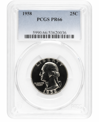 1958 Washington Silver Proof Quarter PCGS PR66 25C Certified Coin