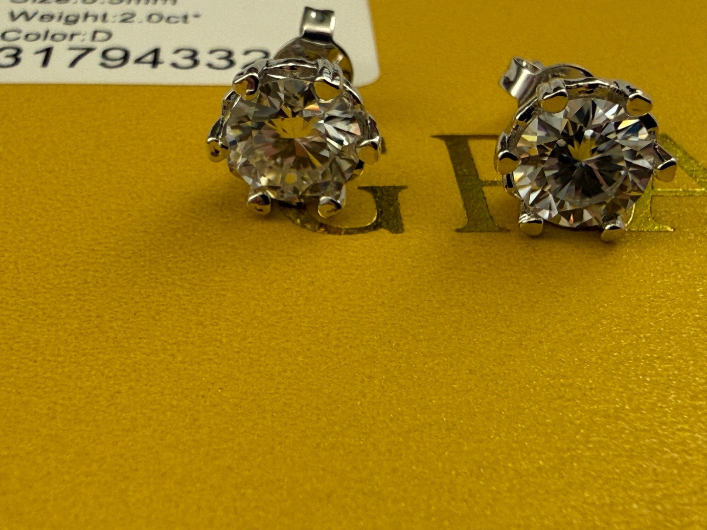 GRA Certified 2.0Ct Color Moissanite Stud Earrings Round Brilliant 6.5mm