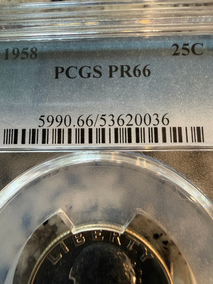 1958 Washington Silver Proof Quarter PCGS PR66 25C Certified Coin