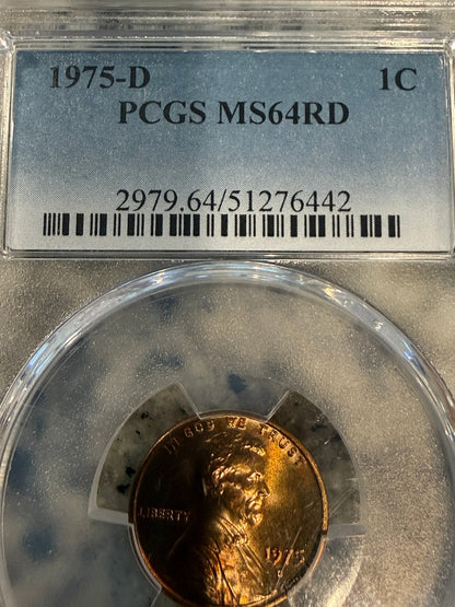 1975 D Lincoln Memorial Cent PCGS MS64RD Red Denver Mint Penny