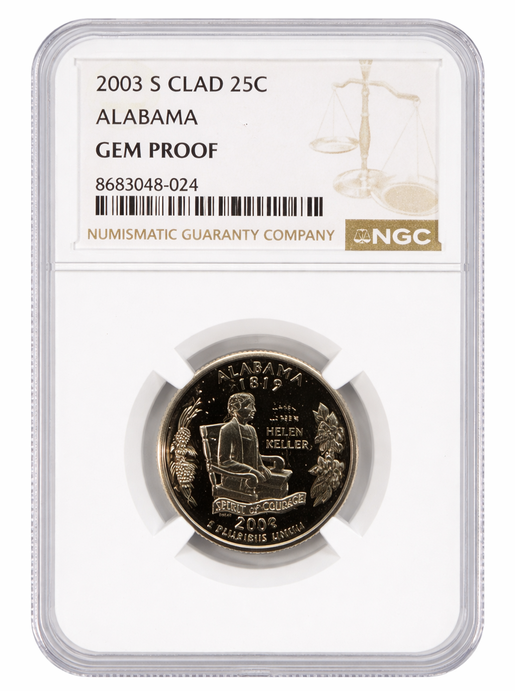 2003-S Alabama State Quarter NGC Gem Proof 25C Helen Keller Clad