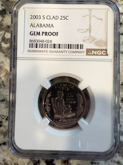 2003-S Alabama State Quarter NGC Gem Proof 25C Helen Keller Clad