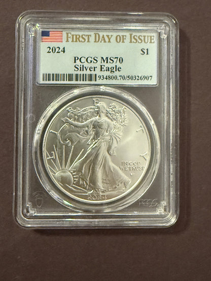 2024 Silver Eagle PCGS MS70 First Day of Issue Perfect Grade