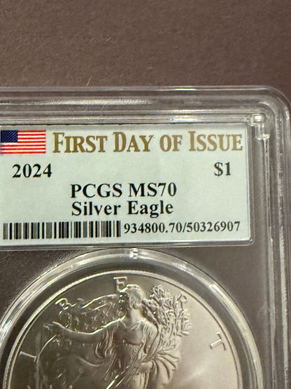 2024 Silver Eagle PCGS MS70 First Day of Issue Perfect Grade