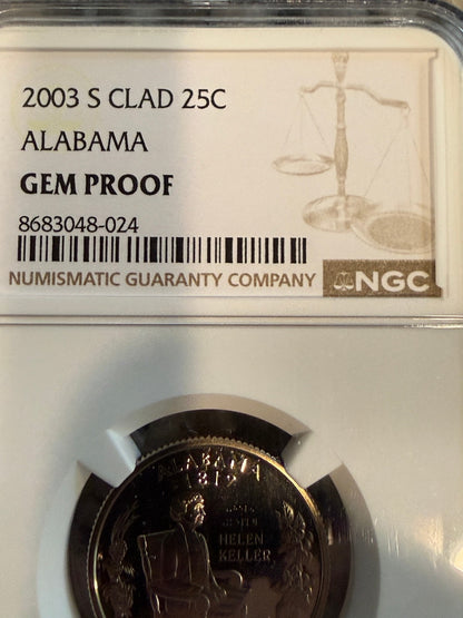 2003-S Alabama State Quarter NGC Gem Proof 25C Helen Keller Clad
