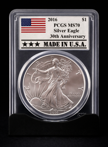 2016 American Silver Eagle PCGS MS70 First Strike 30th Anniversary Coin