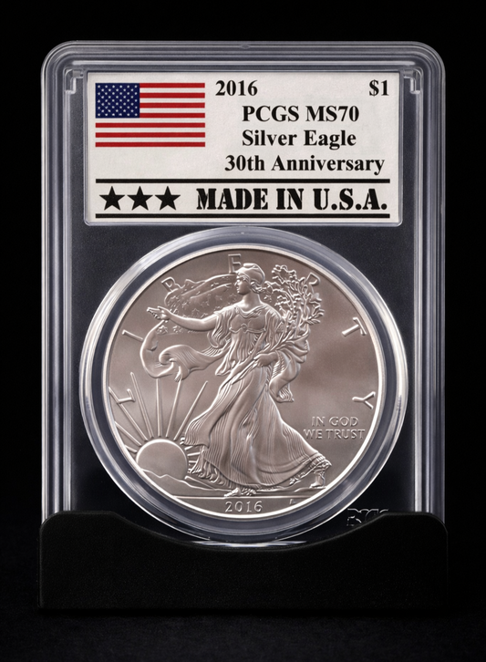 2016 American Silver Eagle PCGS MS70 First Strike 30th Anniversary Coin