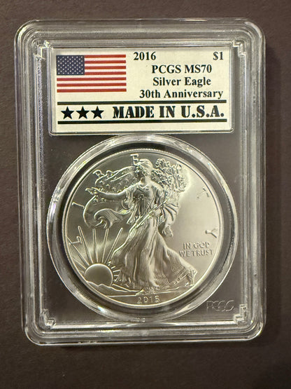 2016 American Silver Eagle PCGS MS70 First Strike 30th Anniversary Coin