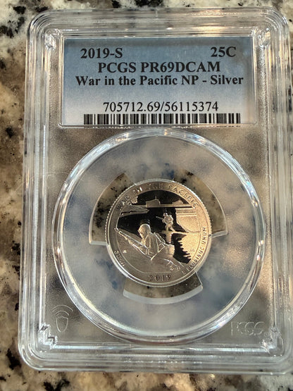 2019 S Silver War In The Pacific Quarter PCGS PR69DCAM Proof