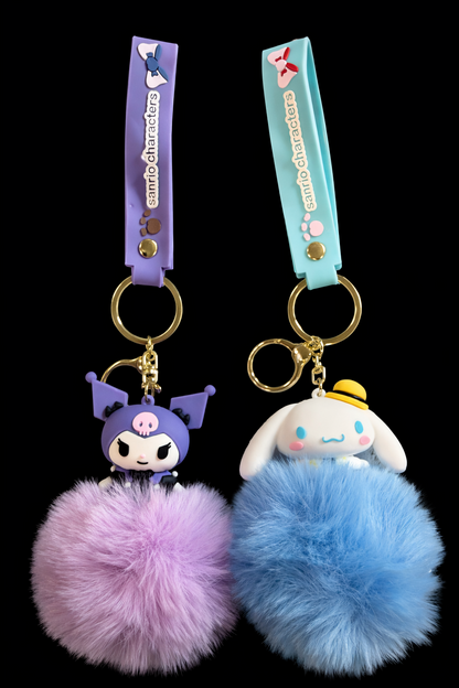 Sanrio Kuromi Cinnamoroll Pom Pom Keychain Set Cute Kawaii Plush Charms