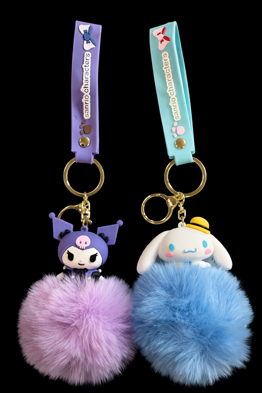 Sanrio Kuromi Cinnamoroll Pom Pom Keychain Set Cute Kawaii Plush Charms