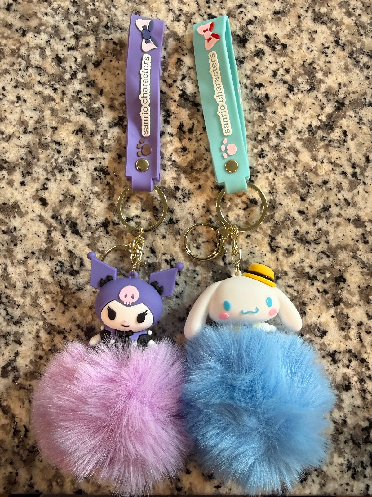 Sanrio Kuromi Cinnamoroll Pom Pom Keychain Set Cute Kawaii Plush Charms
