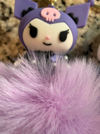 Sanrio Kuromi Cinnamoroll Pom Pom Keychain Set Cute Kawaii Plush Charms