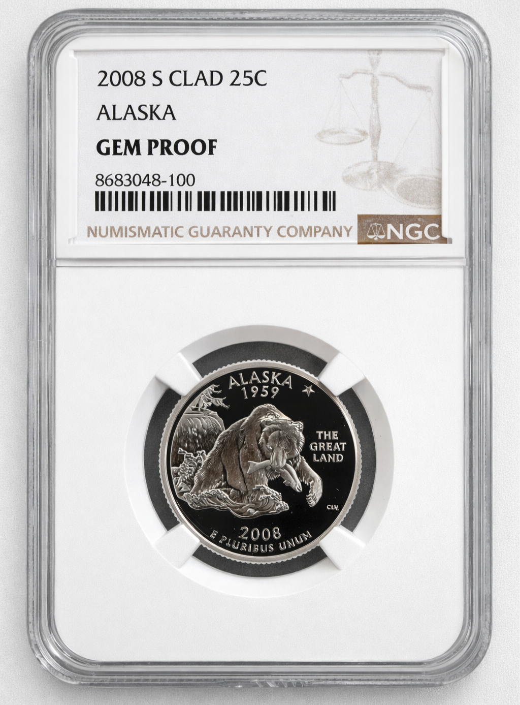 2008 S Alaska State Quarter Gem Proof NGC PF Deep Cameo 25C Clad