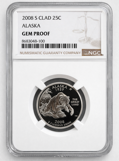2008 S Alaska State Quarter Gem Proof NGC PF Deep Cameo 25C Clad
