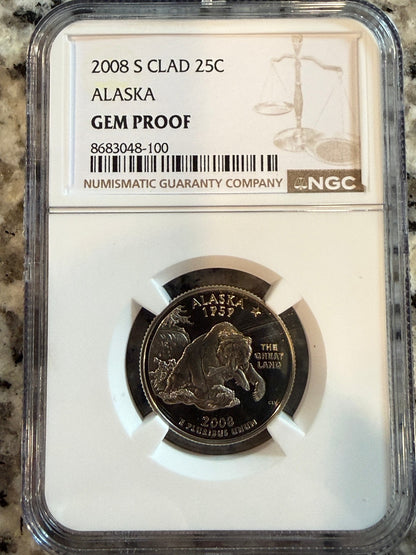 2008 S Alaska State Quarter Gem Proof NGC PF Deep Cameo 25C Clad