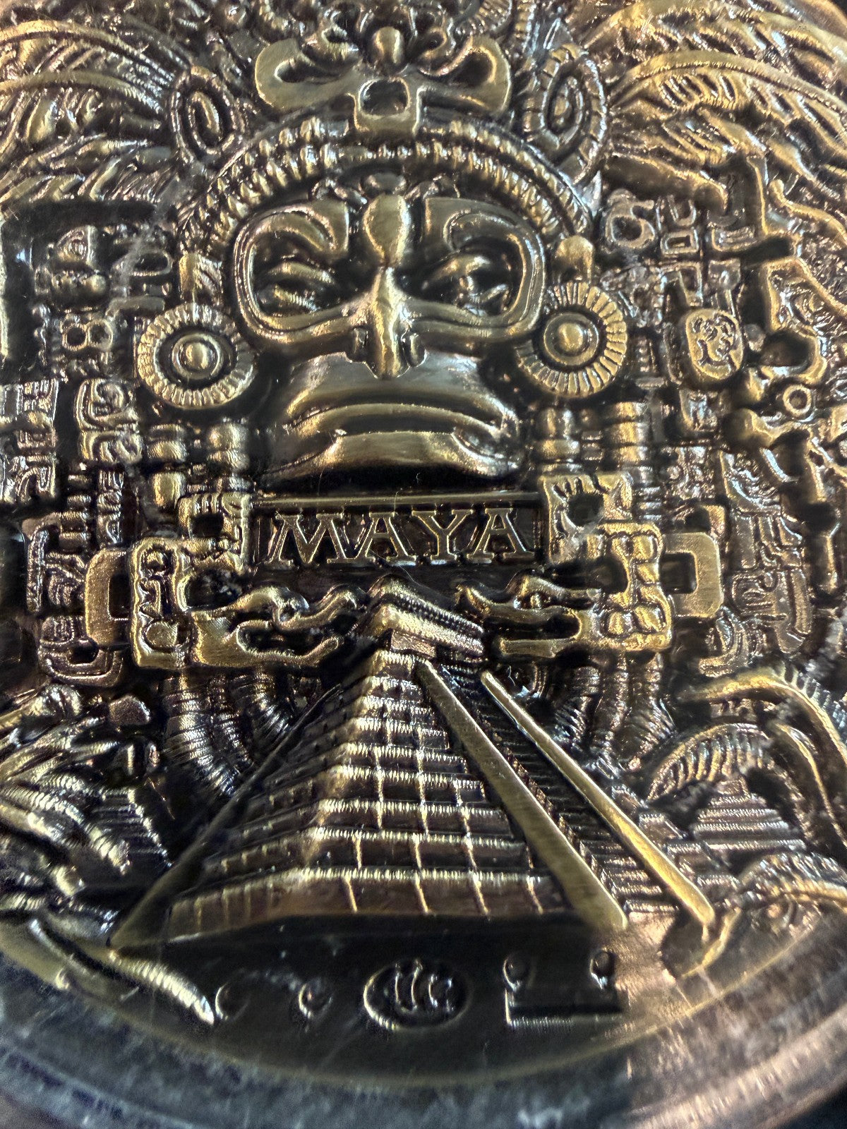 Mayan 5 oz Brass Coin Aztec Calendar Medallion with Display Case