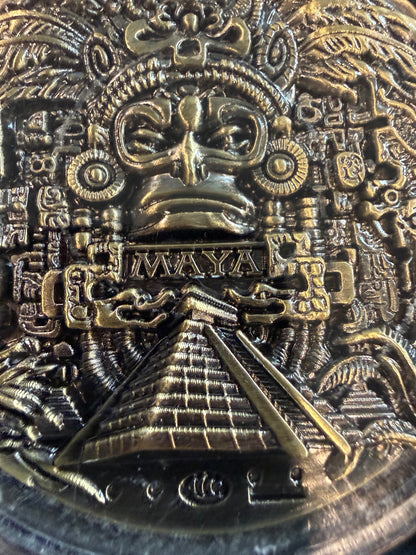 Mayan 5 oz Brass Coin Aztec Calendar Medallion with Display Case