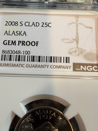 2008 S Alaska State Quarter Gem Proof NGC PF Deep Cameo 25C Clad