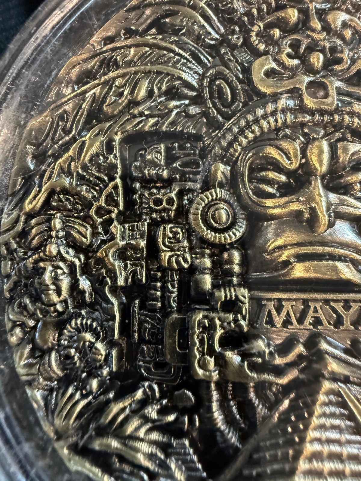 Mayan 5 oz Brass Coin Aztec Calendar Medallion with Display Case